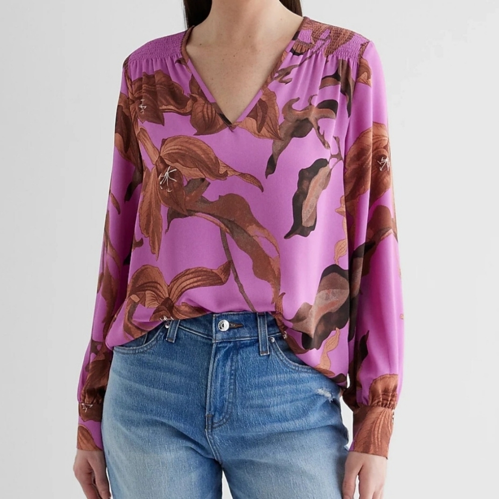 Express Satin Smocked Shoulder Blouse